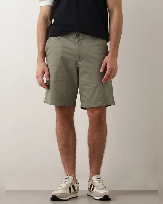 GREEN MID RISE COTTON CHINO SHORTS