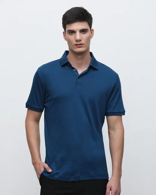 DARK BLUE POLO NECK T-SHIRT