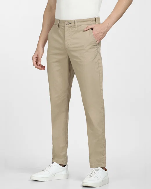 BEIGE MID RISE ORGANIC COTTON PANTS