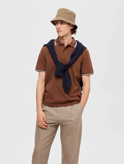 BROWN CONTRAST TIPPING POLO T-SHIRT